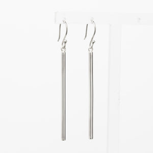 Long Drop Rod Hook Earrings - silver