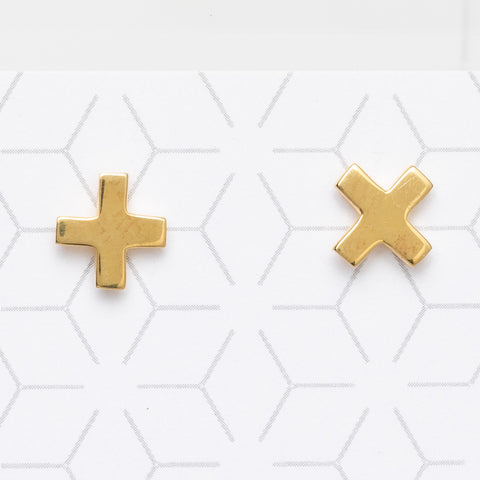 Cross Shape Stud Earrings - gold