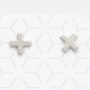 Cross Shape Stud Earrings - silver