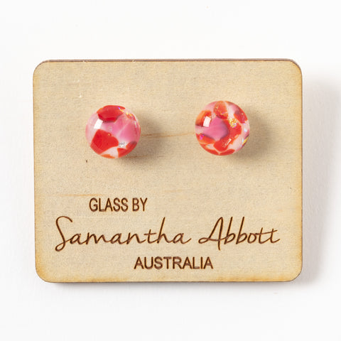 Glass Stud Earrings - Red Mosaic