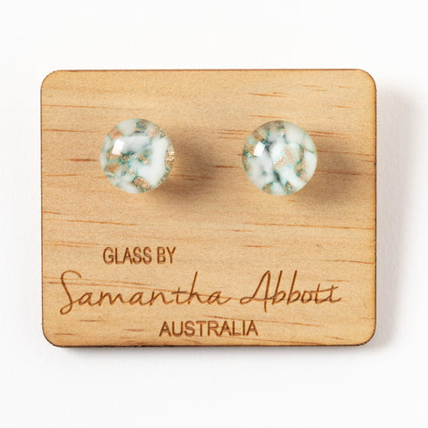Glass Stud Earring - Sage, White & Rose Gold Mosaic