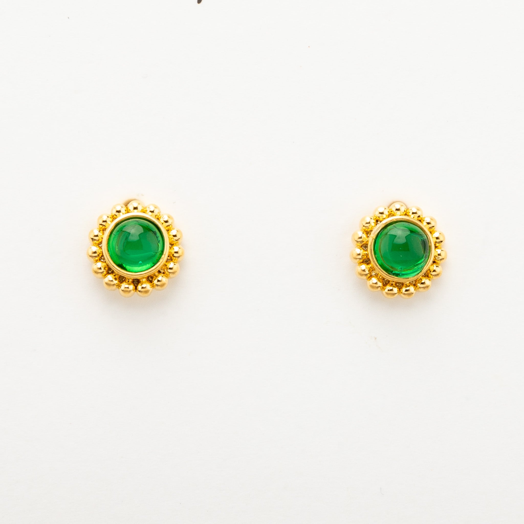 Emerald Green Stud Earrings - gold